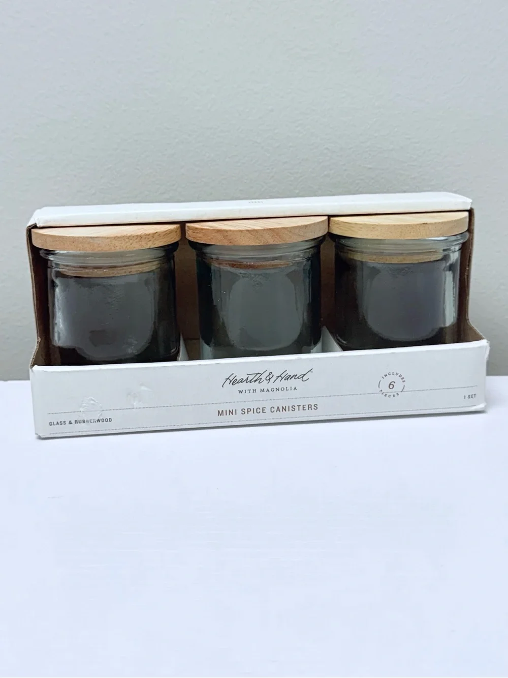 New! Set of 3 Recycled Glass Spice Containers - Hearth & Hand Magnolia